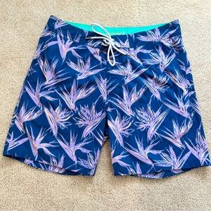 Bonobos Swim Trunks Men Size 32 Blue Purple Floral Hawaiann Summer Lined